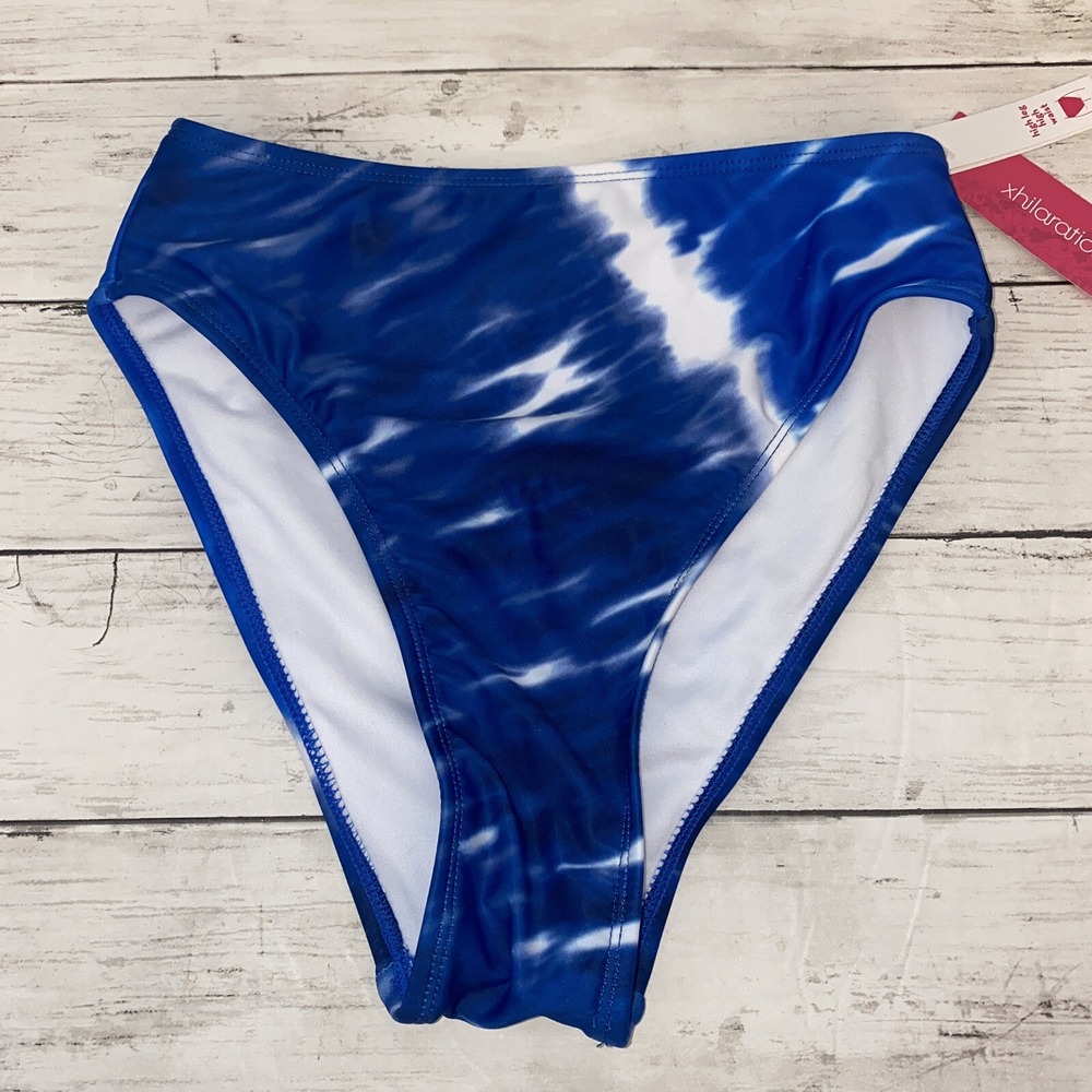 Xhilaration Bikini Bottom Womens Small Blue Tie Dye Swim High Leg High Waist NEW